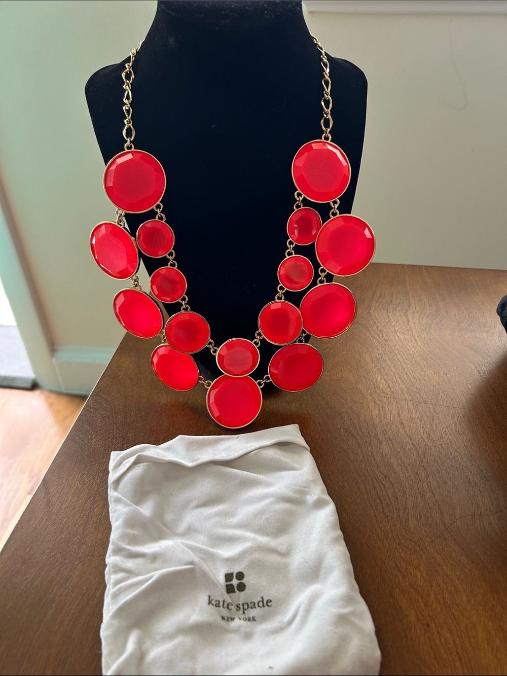 kate spade Gold-Tone Chain Necklace with Bright Red Discs